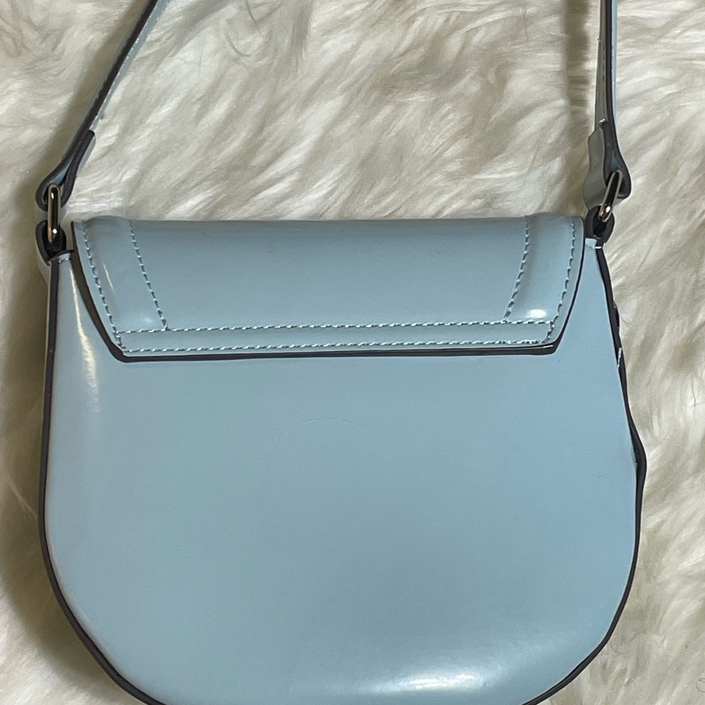 Steve Madden Small Saddle Bag Shaped Aqua Patent Leather Mini Shoulder Bag #H-28 - Picture 3 of 6